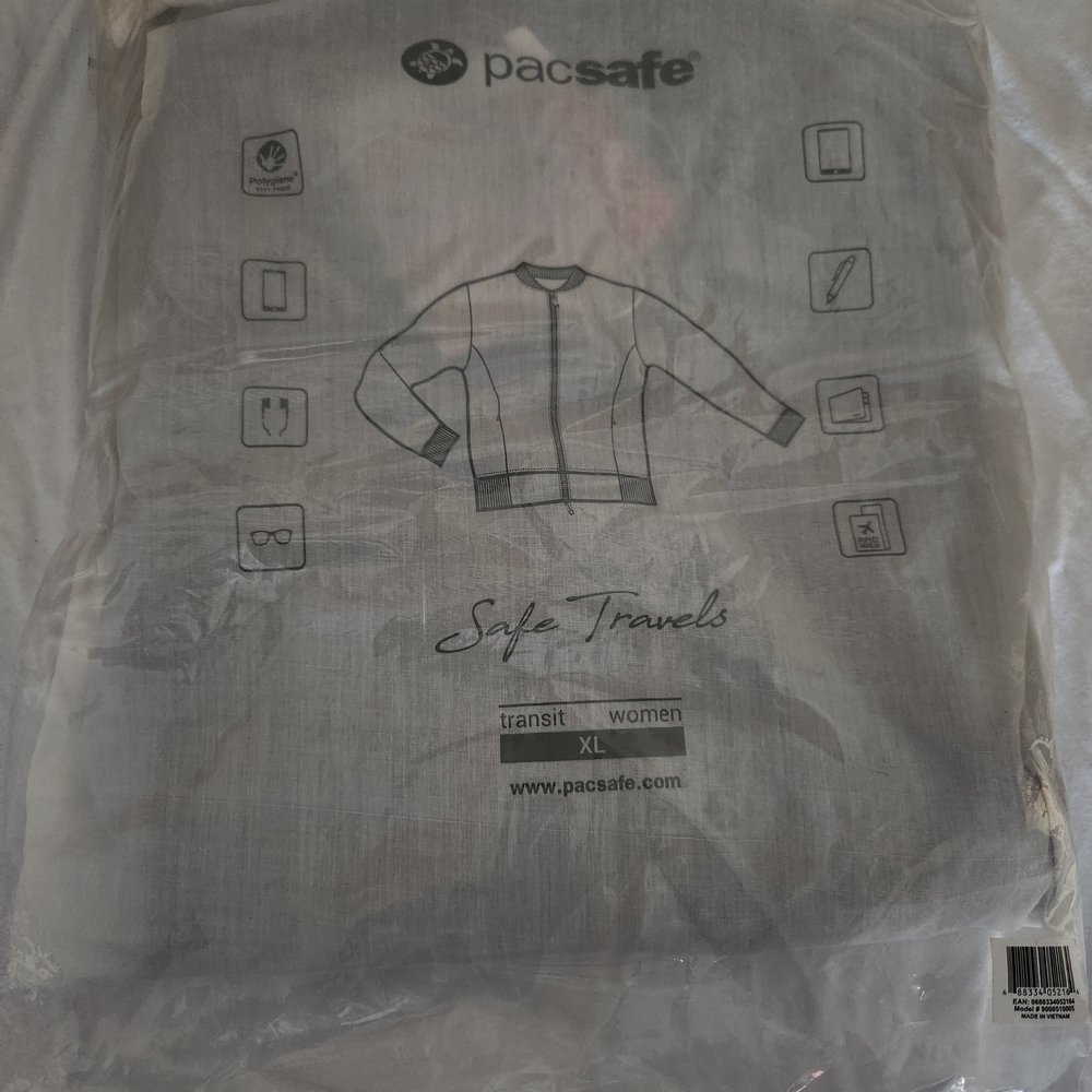 Pacsafe Transit Jacket Black/Grey, Women's XL, AntiTheft Travel Coat NWT
